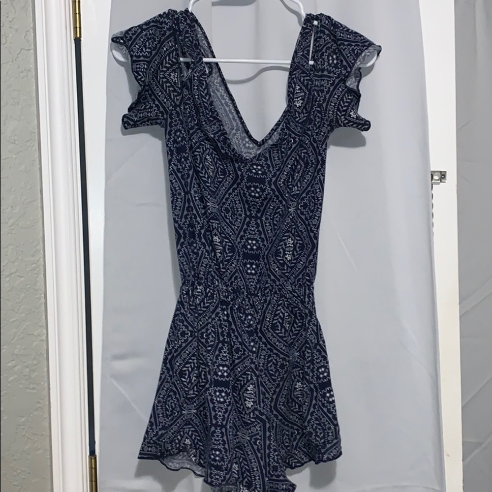 blue patterned romper